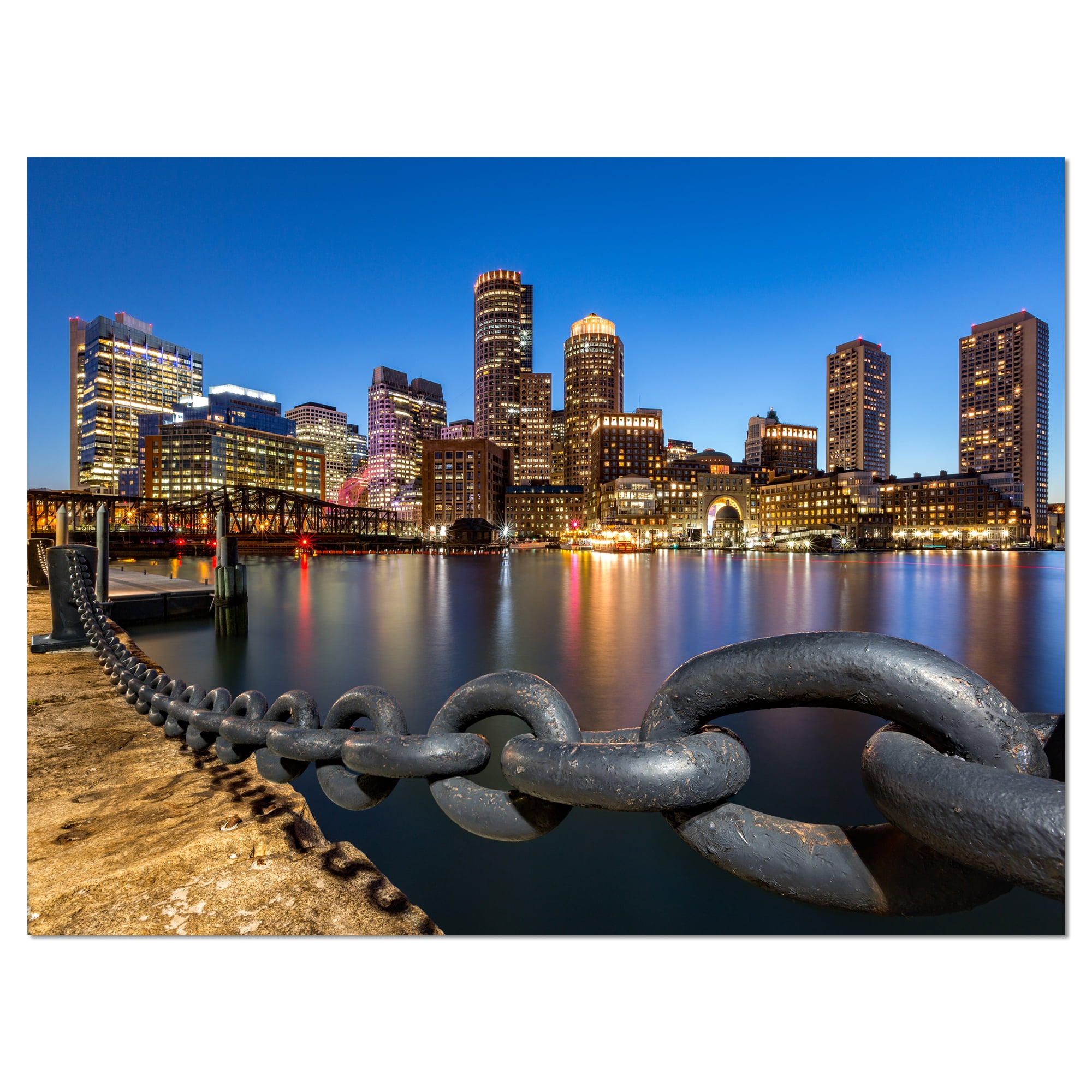 Designart 'Boston Skyline at Dusk ' Cityscape Photo Canvas Print