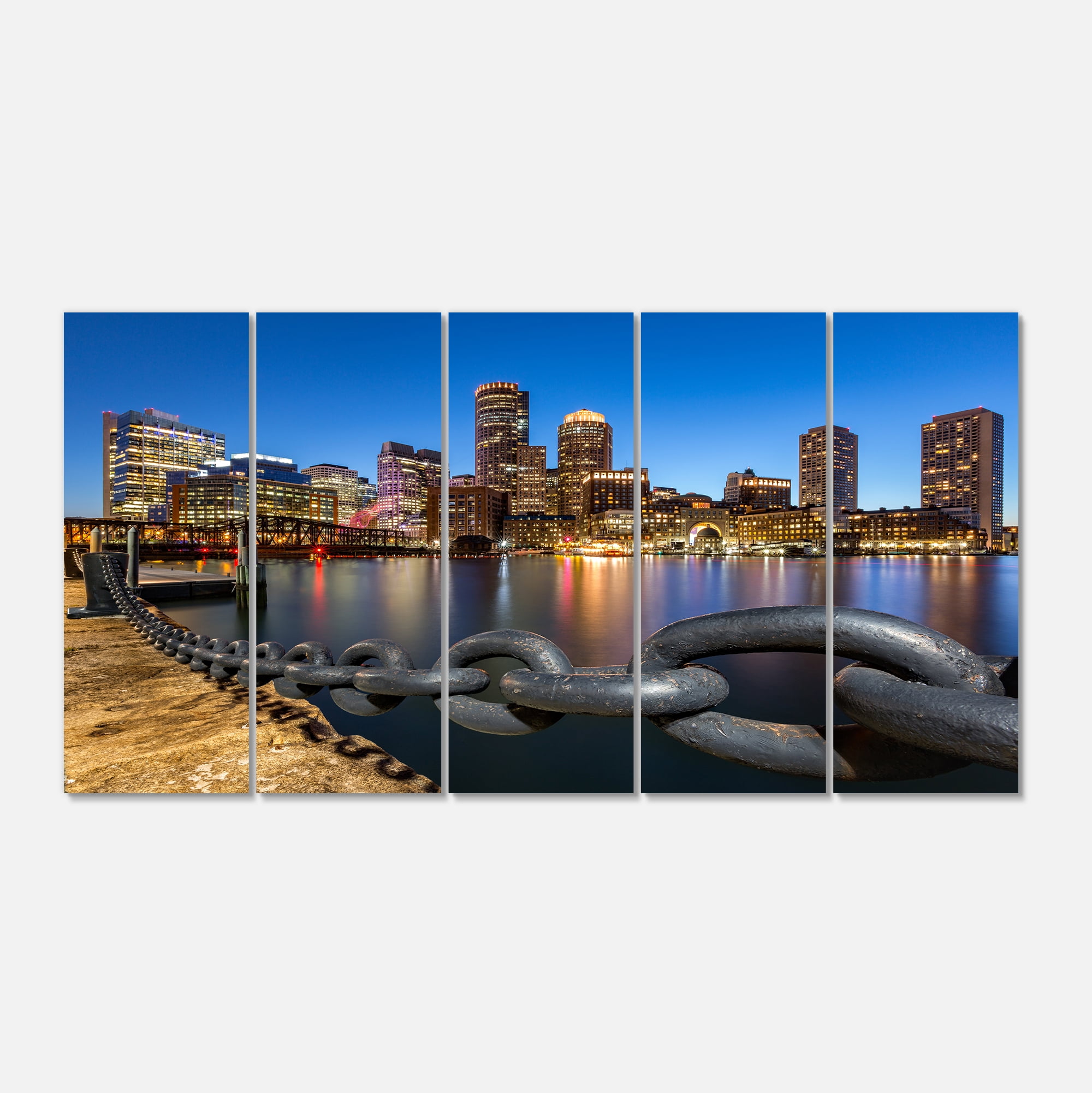 Designart 'Boston Skyline at Dusk ' Cityscape Photo Canvas Print