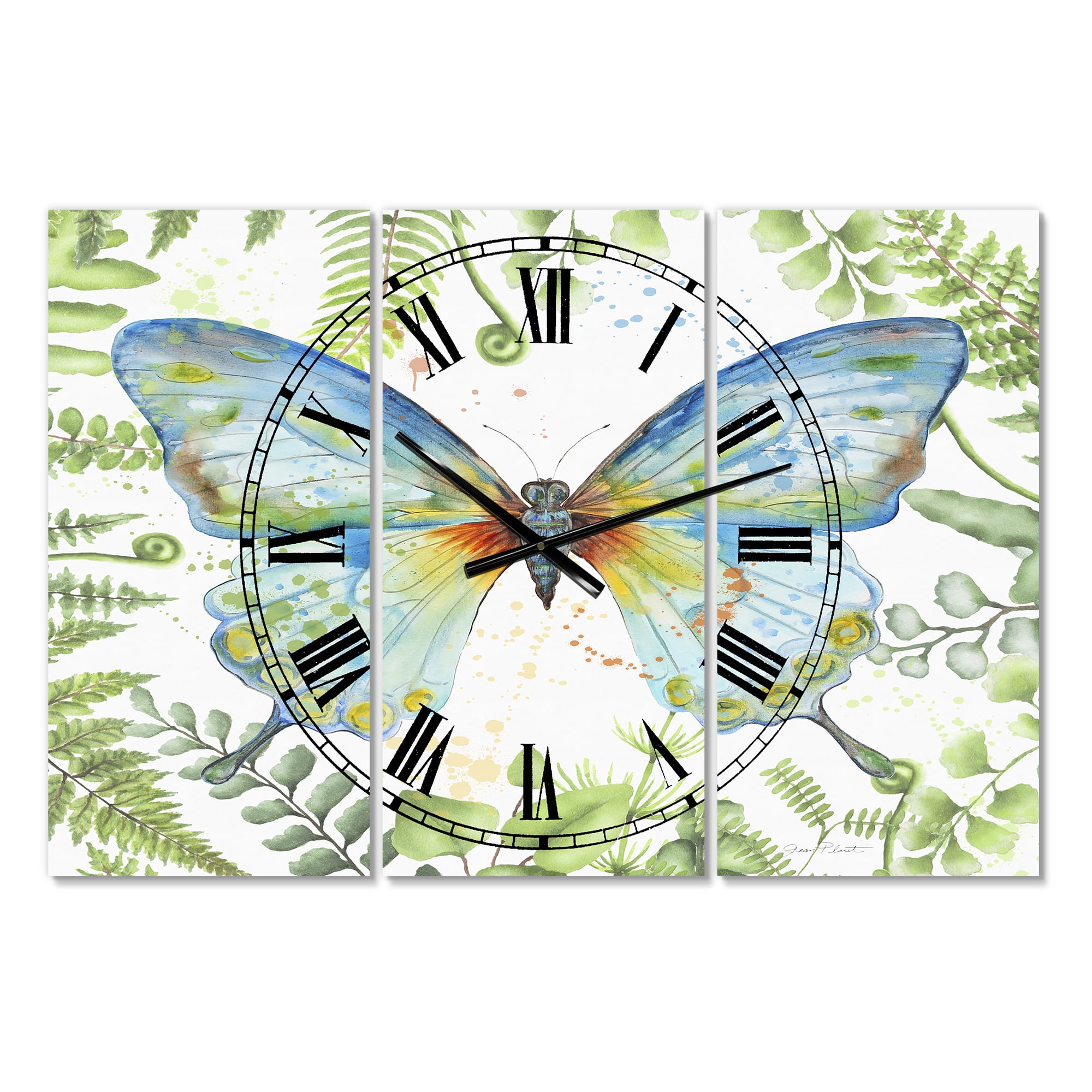 Designart 'Botanical Butterfly Beauty 1' Large Cottage Wall Clock