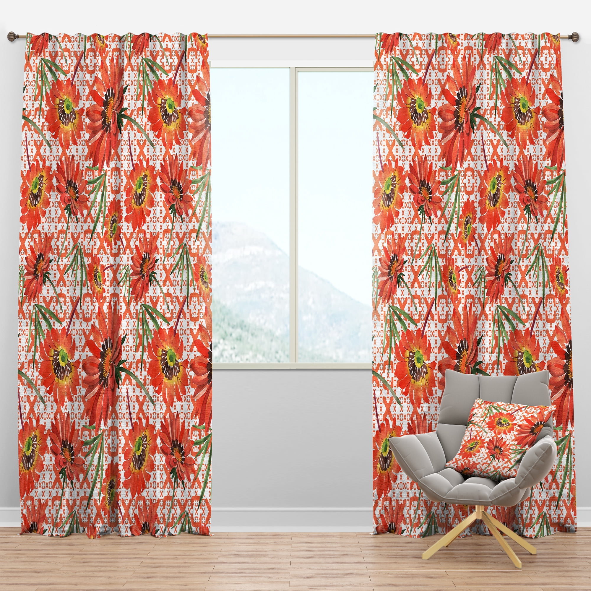Designart 'Botanical Floral Retro I' Mid-Century Modern Blackout Curtain Panel