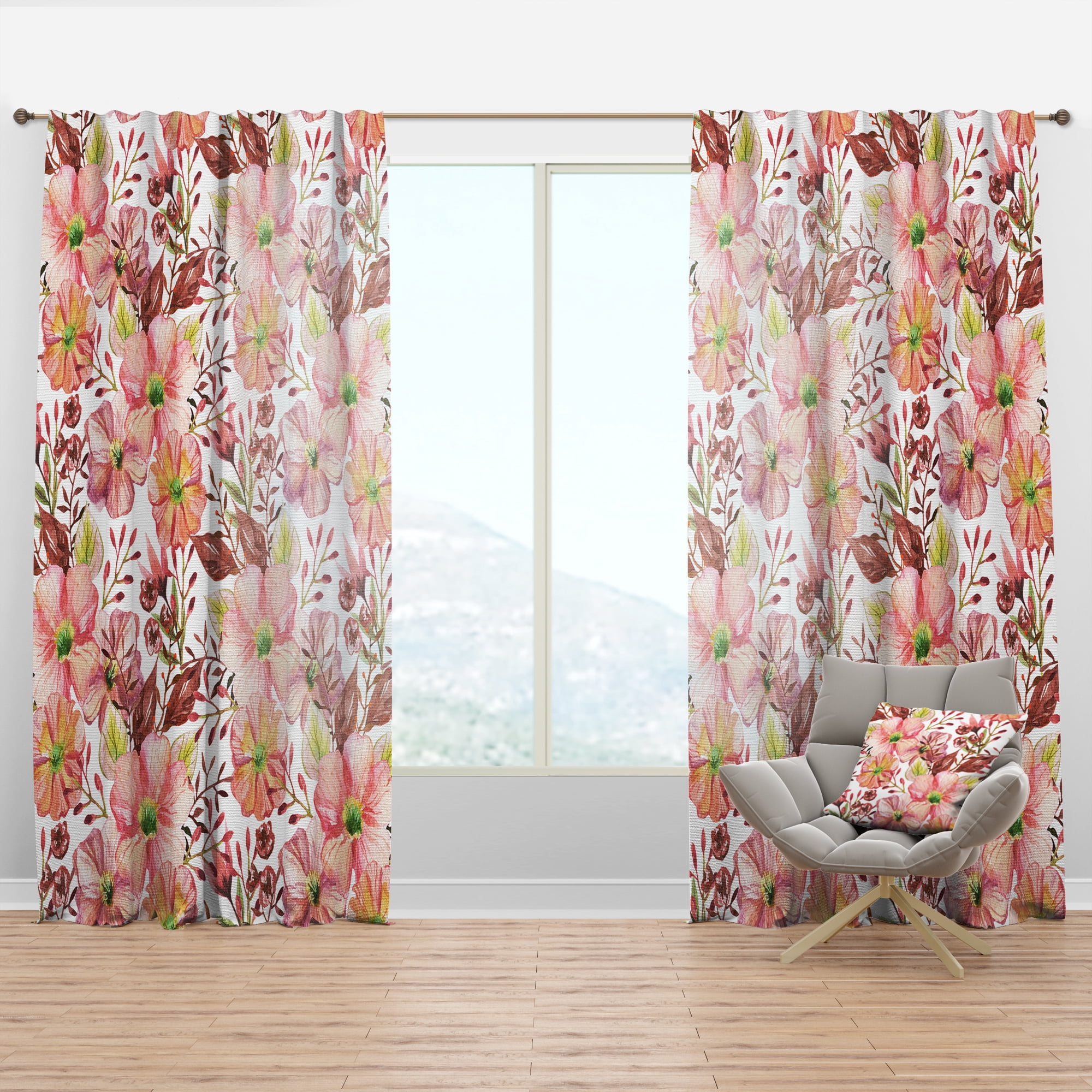 Designart 'Botanical Floral Retro II' Mid-Century Modern Curtain Panel