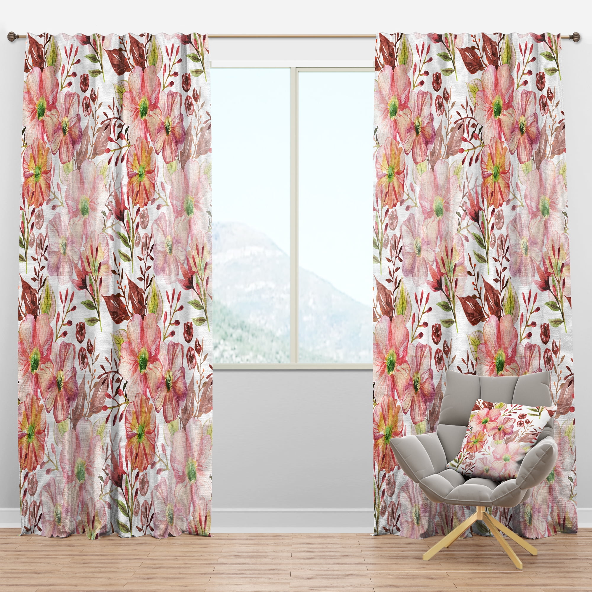 Designart 'Botanical Floral Retro III' Mid-Century Modern Blackout Curtain Panel