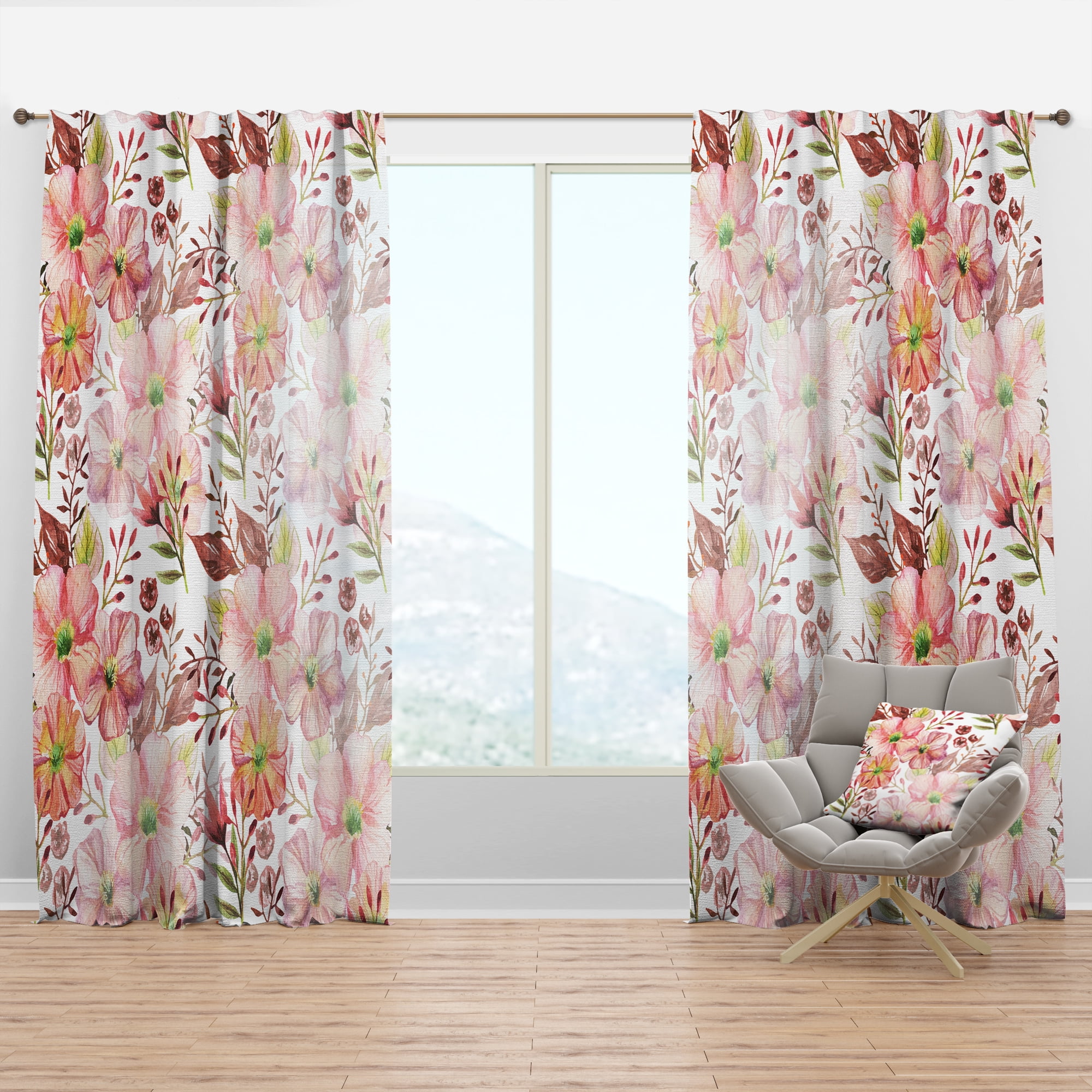 Designart 'Botanical Floral Retro III' Mid-Century Modern Curtain Panel