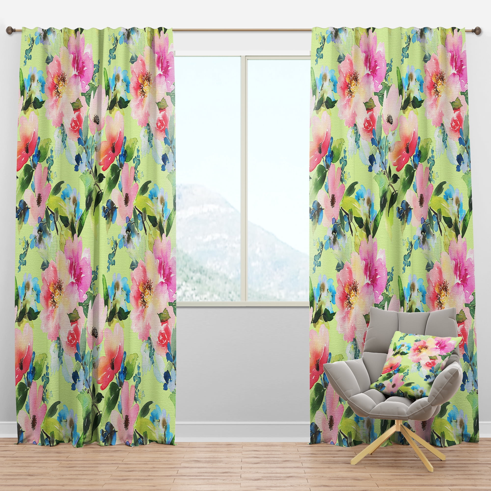 Designart 'Botanical Floral Retro IV' Mid-Century Modern Blackout Curtain Panel