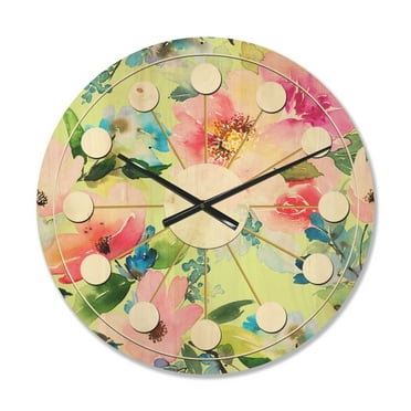 Designart 'Botanical Floral Retro IV' Mid-Century Modern Wood Wall Clock