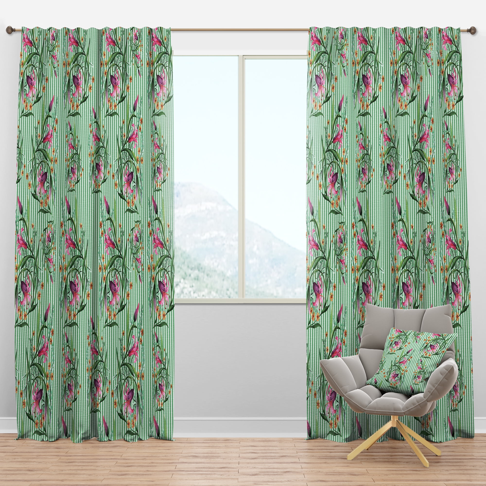 Designart 'Botanical Floral Retro IX' Mid-Century Modern Blackout Curtain Panel