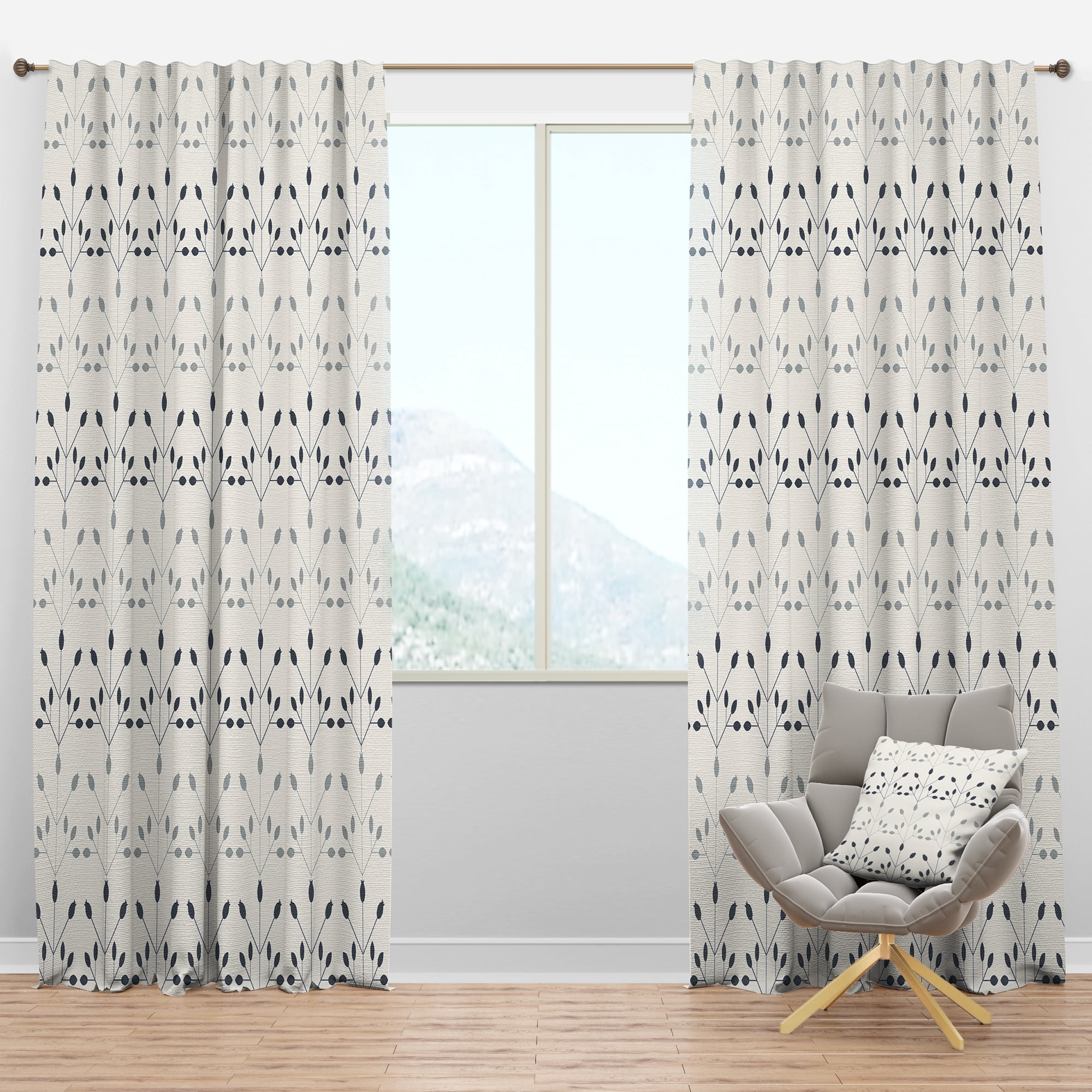 Designart 'Botanical Floral Retro Pattern I' Mid-Century Modern Blackout Curtain Panel