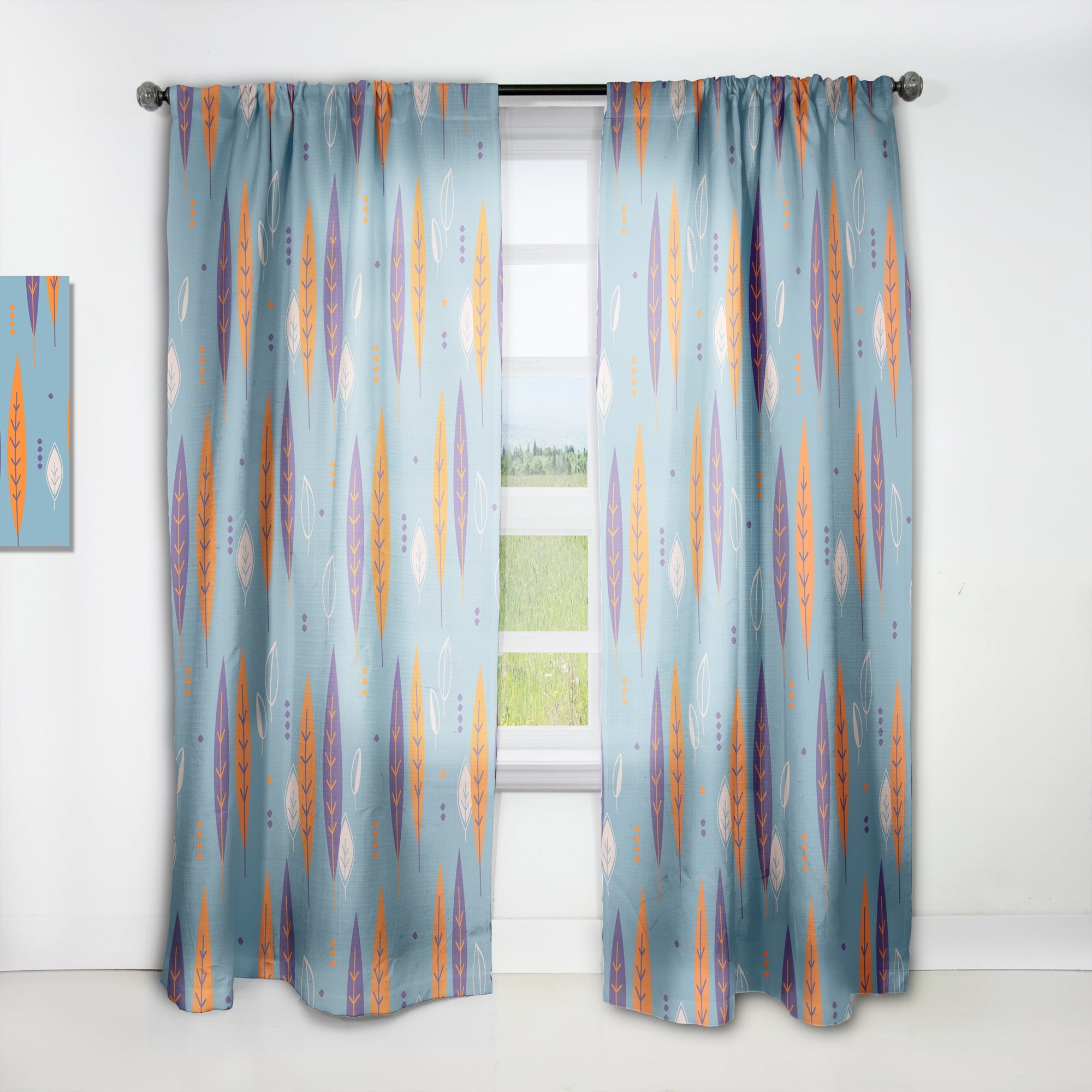Designart 'Botanical Floral Retro Pattern II' Mid-Century Modern Curtain Panel