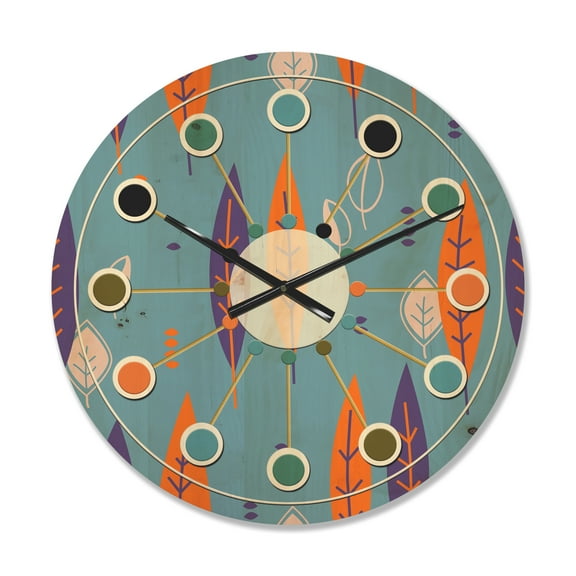 Designart 'Botanical Floral Retro Pattern II' Mid-Century Modern Wood Wall Clock