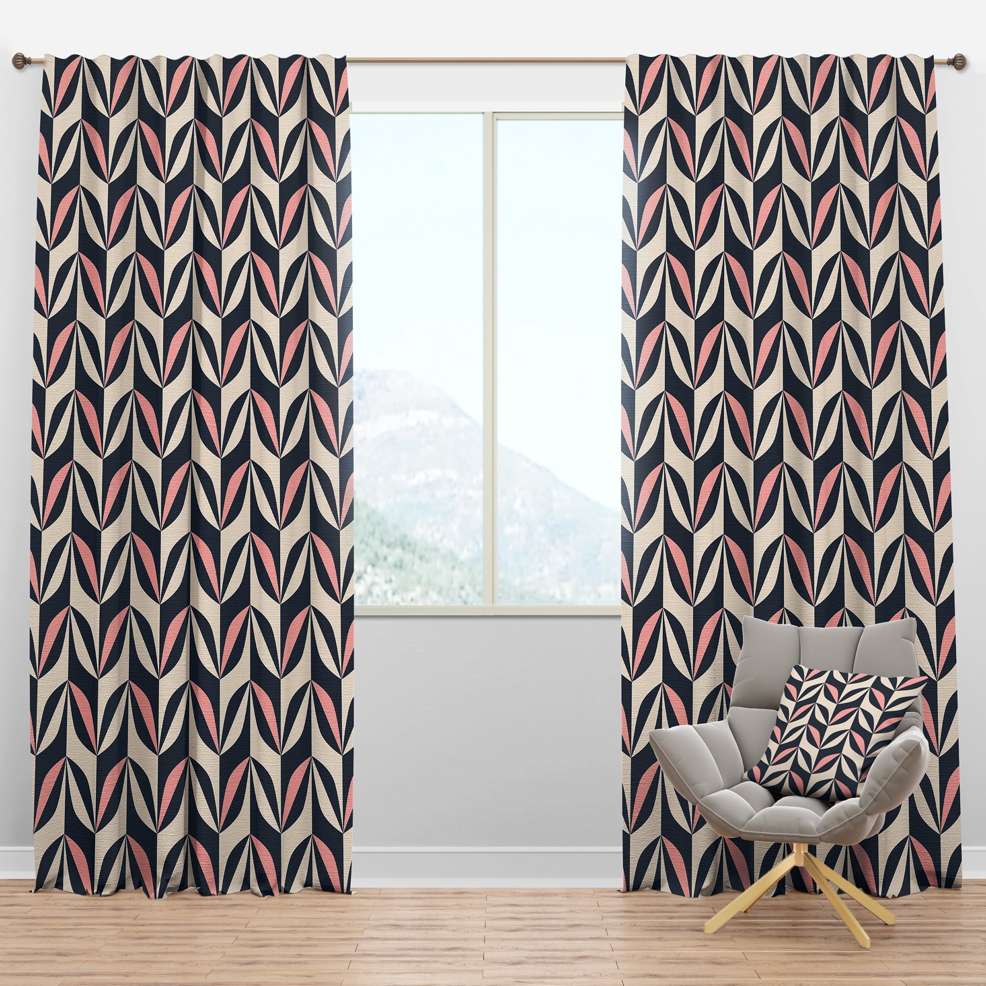 Designart 'Botanical Floral Retro Pattern III' Mid-Century Modern Blackout Curtain Panel