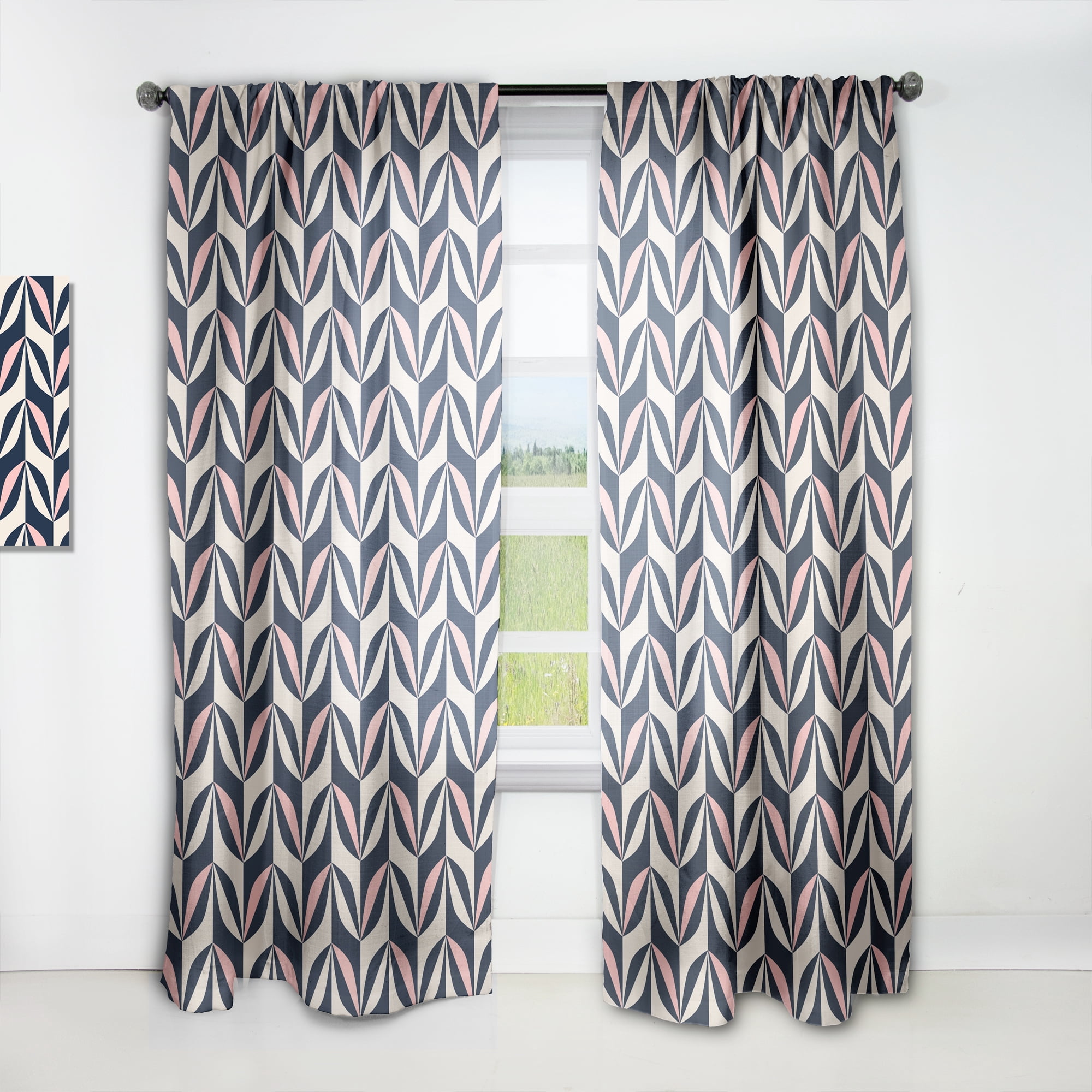 Designart 'Botanical Floral Retro Pattern III' Mid-Century Modern Curtain Panel