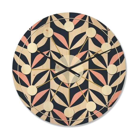 Designart 'Botanical Floral Retro Pattern III' Mid-Century Modern Wood Wall Clock