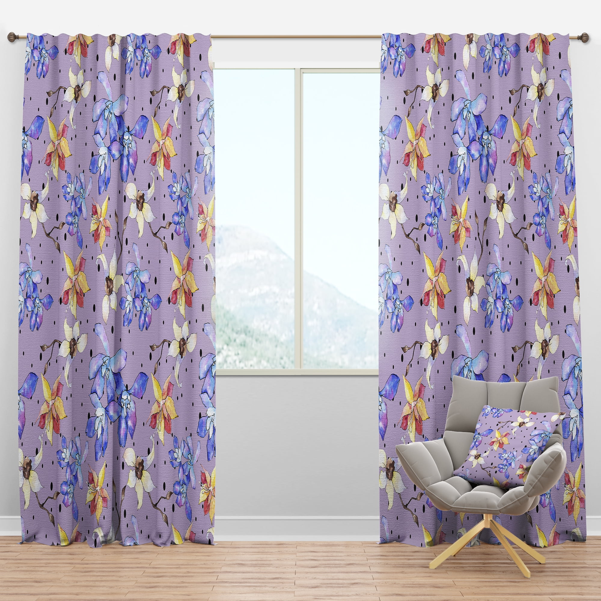 Designart 'Botanical Floral Retro V' Mid-Century Modern Blackout Curtain Panel