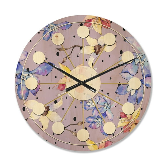 Designart 'Botanical Floral Retro V' Mid-Century Modern Wood Wall Clock