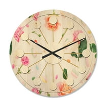 Designart 'Botanical Floral Retro VI' Mid-Century Modern Wood Wall Clock