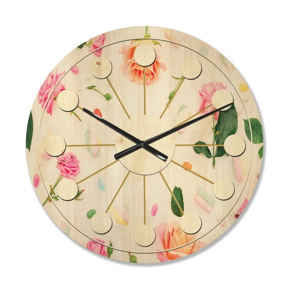 Designart 'Botanical Floral Retro VI' Mid-Century Modern Wood Wall Clock