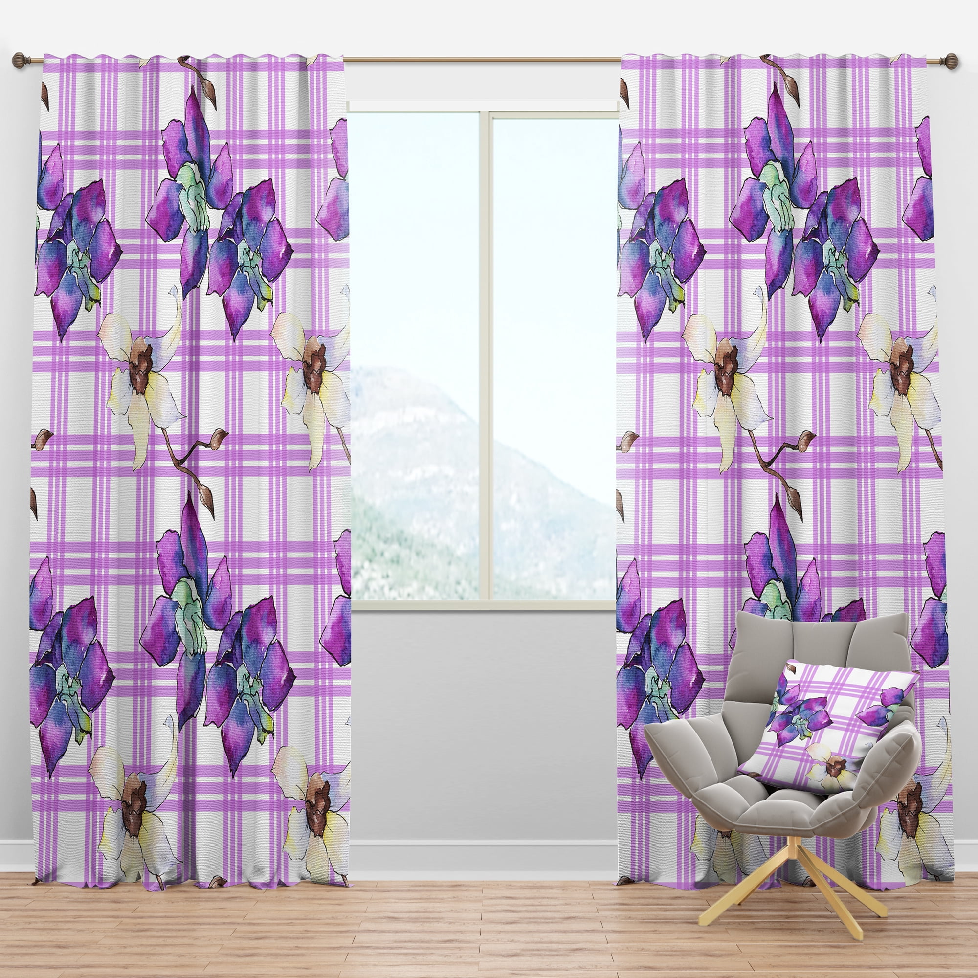 Designart 'Botanical Floral Retro VII' Mid-Century Modern Blackout Curtain Panel