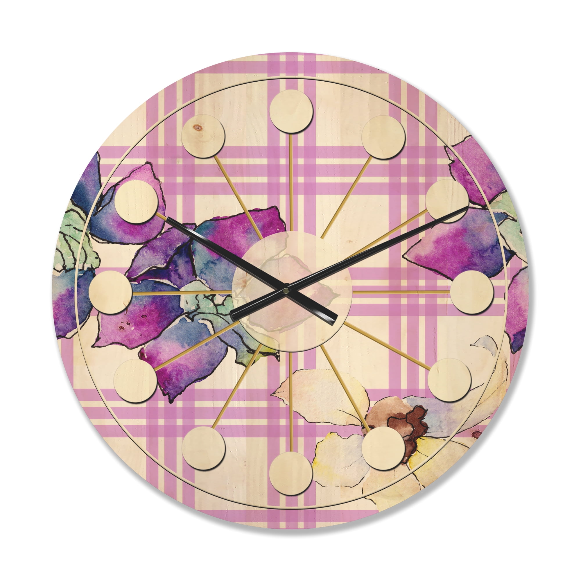 Designart 'Botanical Floral Retro VII' Mid-Century Modern Wood Wall Clock