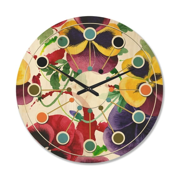 Designart 'Botanical Floral Retro VIII' Mid-Century Modern Wood Wall Clock