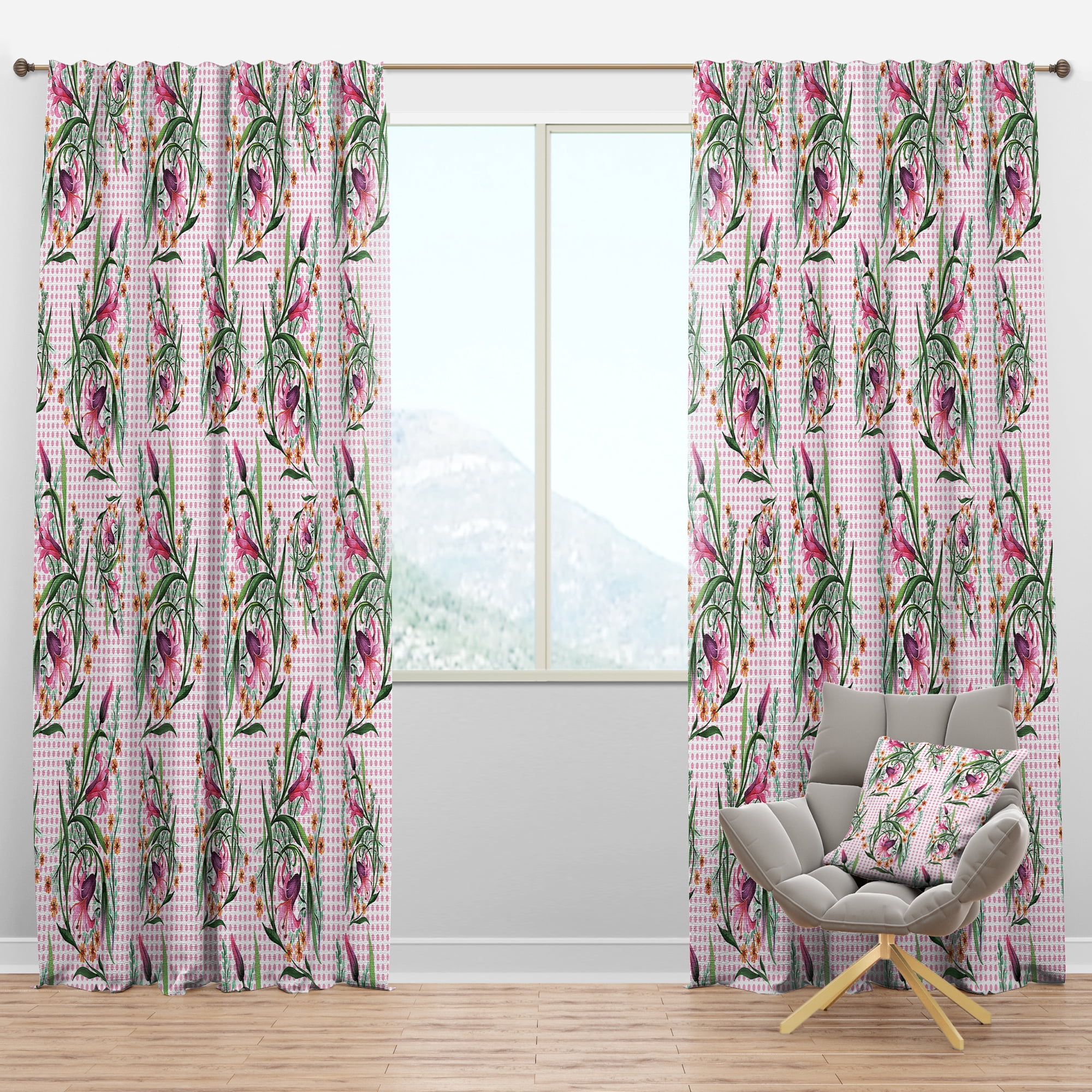 Designart 'Botanical Floral Retro X' Mid-Century Modern Blackout Curtain Panel