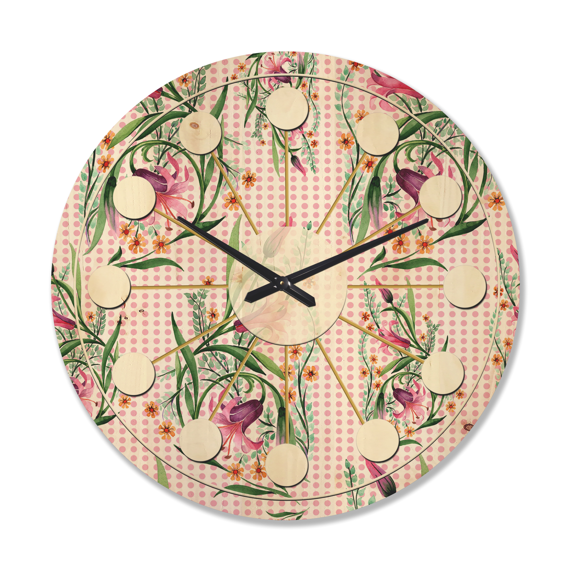 Designart 'Botanical Floral Retro X' Mid-Century Modern Wood Wall Clock