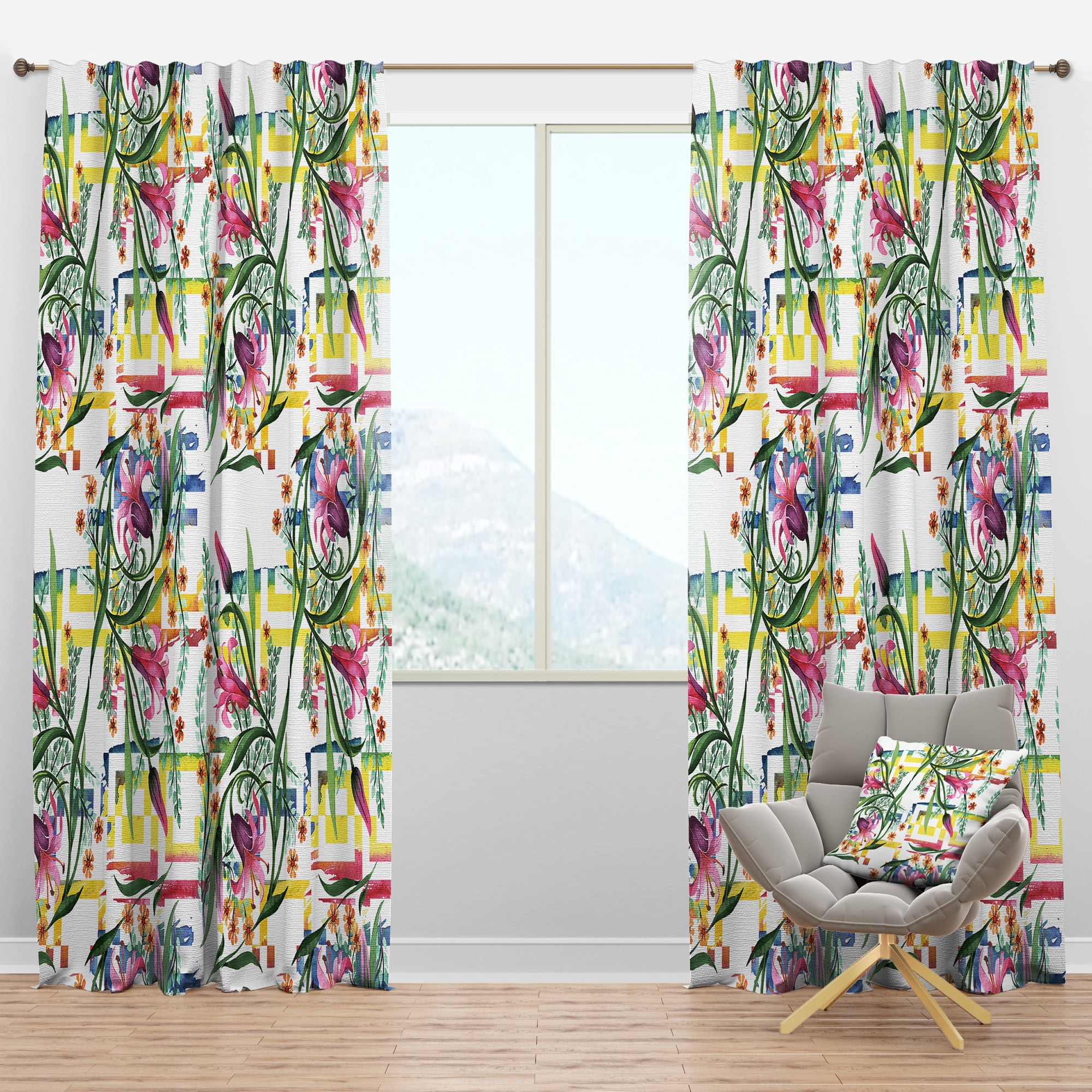 Designart 'Botanical Floral Retro XI' Mid-Century Modern Blackout Curtain Panel
