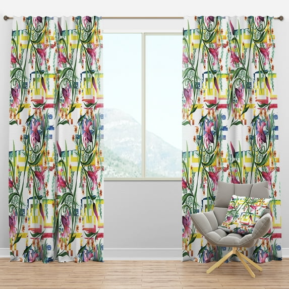 Designart 'Botanical Floral Retro XI' Mid-Century Modern Blackout Curtain Panel