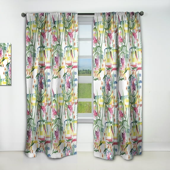Designart 'Botanical Floral Retro XI' Mid-Century Modern Curtain Panel