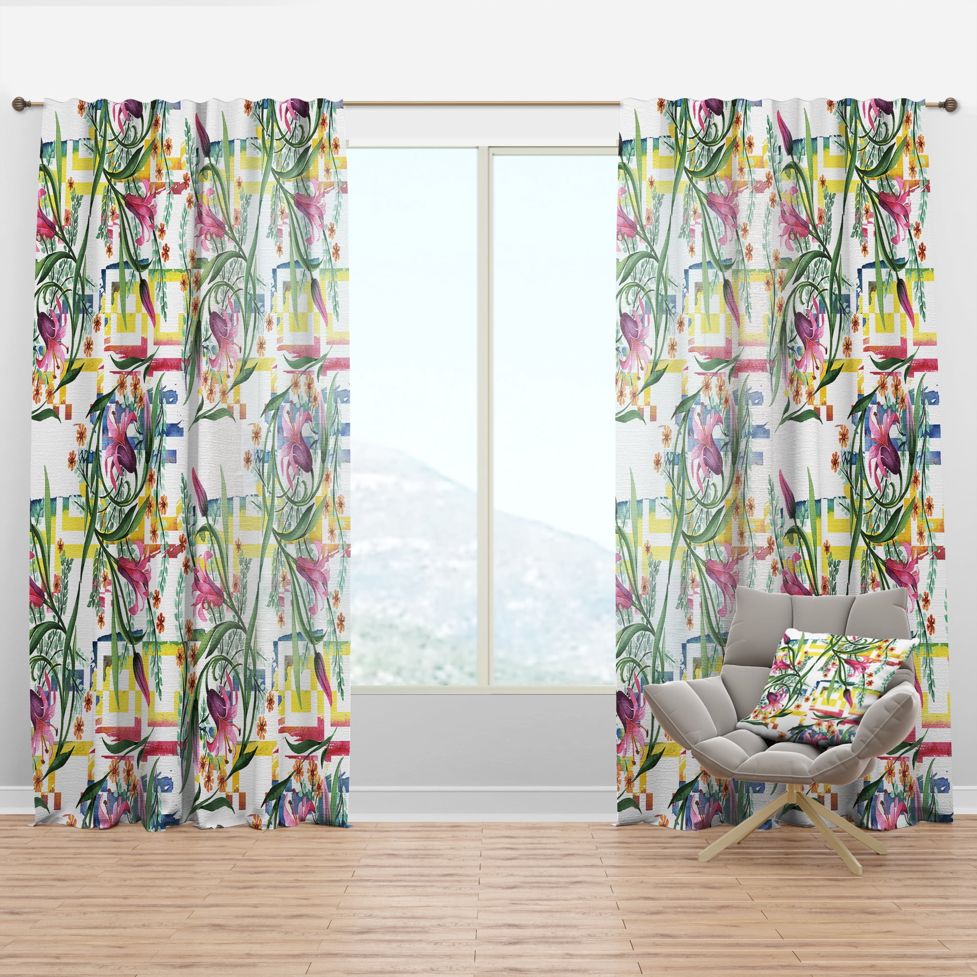 Designart 'Botanical Floral Retro XI' Mid-Century Modern Curtain Panel