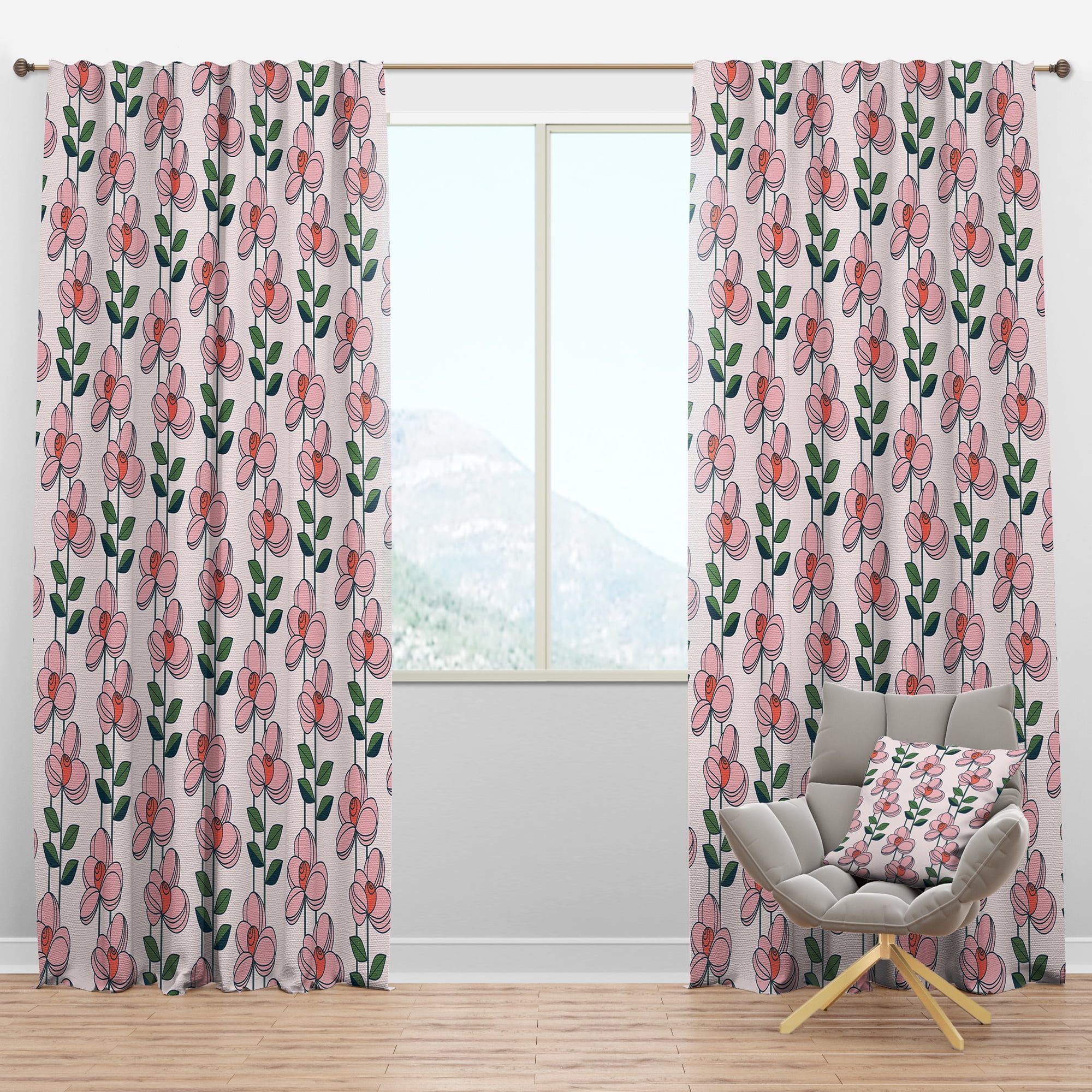 Designart 'Botanical Floral Retro XII' Mid-Century Modern Blackout Curtain Panel