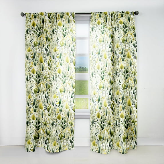 Designart "Botanical Greenery In Meadow Hues I" Botanical Bohemian Curtain, Floral Single Panel