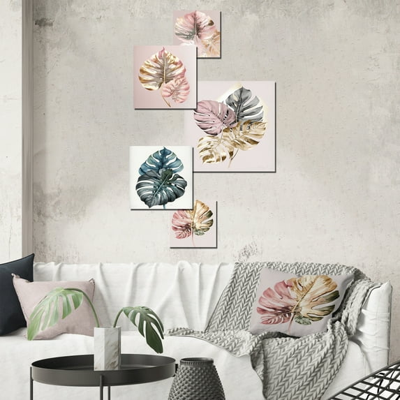 Designart "Botanical Leaf in Artistic Detail I" Floral Leaves Metal Wall Art Set