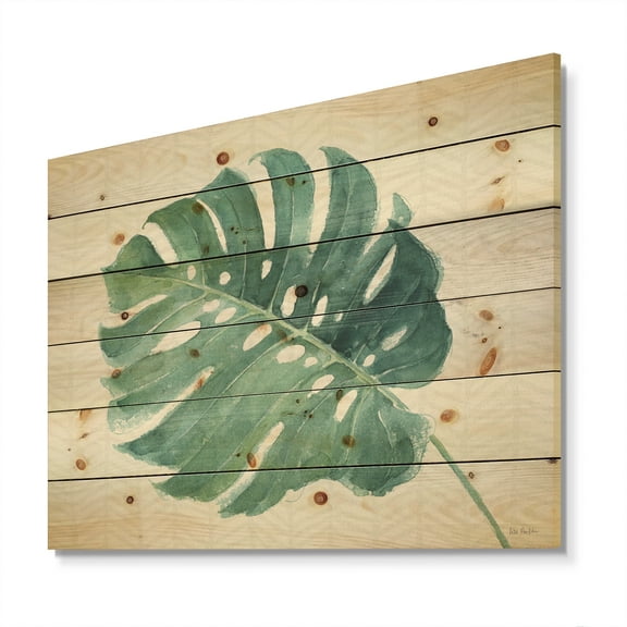Designart 'Botanical Mixed Green Leaves IV' Cottage Print on Natural Pine Wood