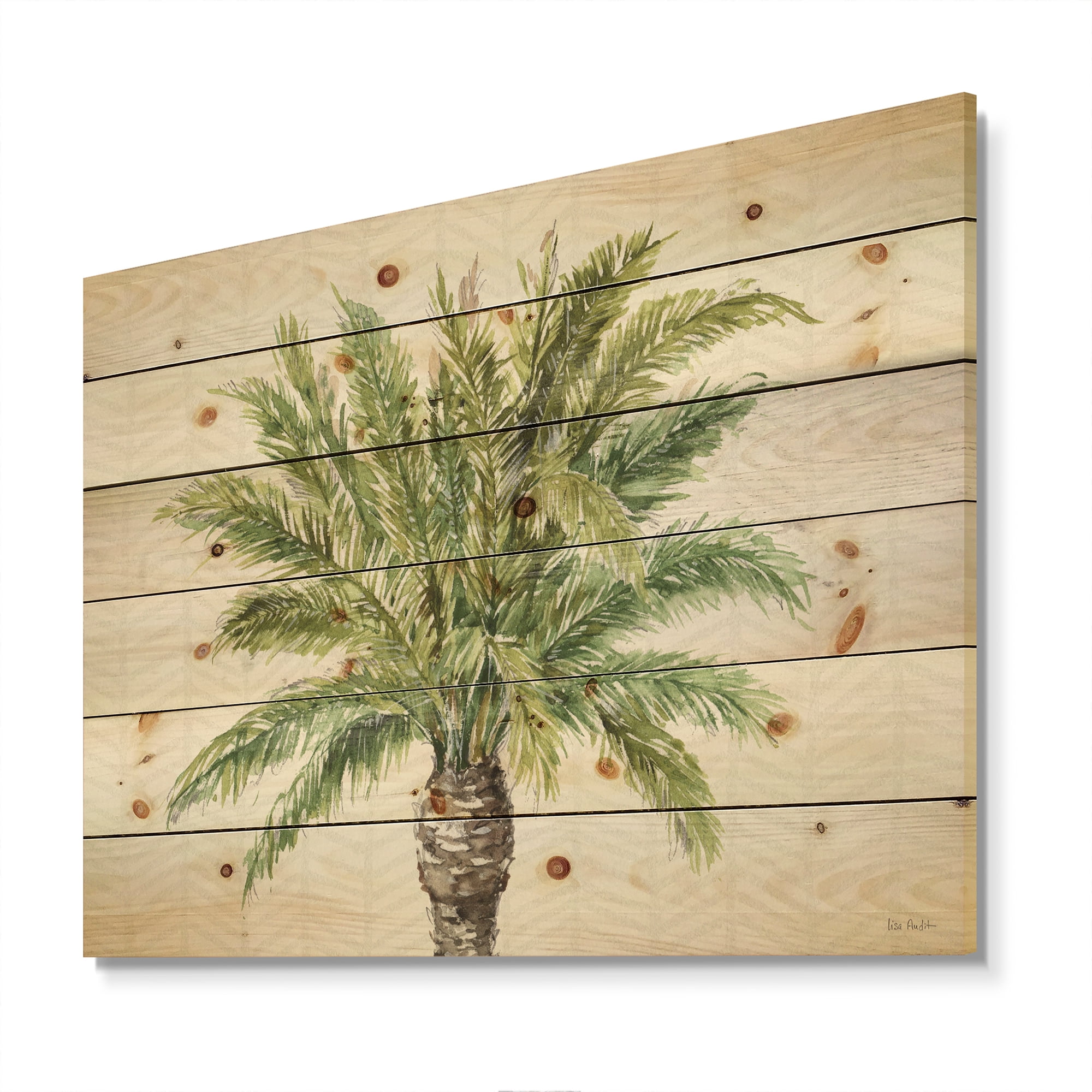Designart 'Botanical Mixed Green Palms IV' Farmhouse Print on Natural Pine Wood