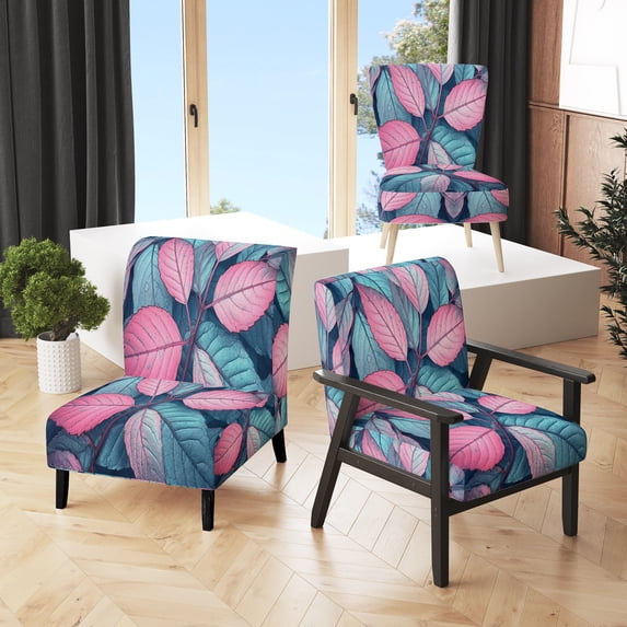 Designart "Botanical Pastel Leaves Design" Upholstered Traditional Accent Chair and Floral Arm Chair - Multiple Color & Pattern