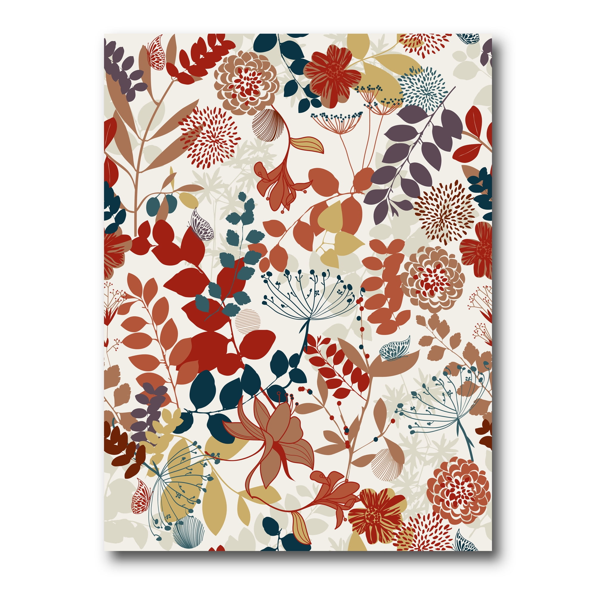 Red and Beige Floral Bohemian Canvas Wall Art with Wood Frame