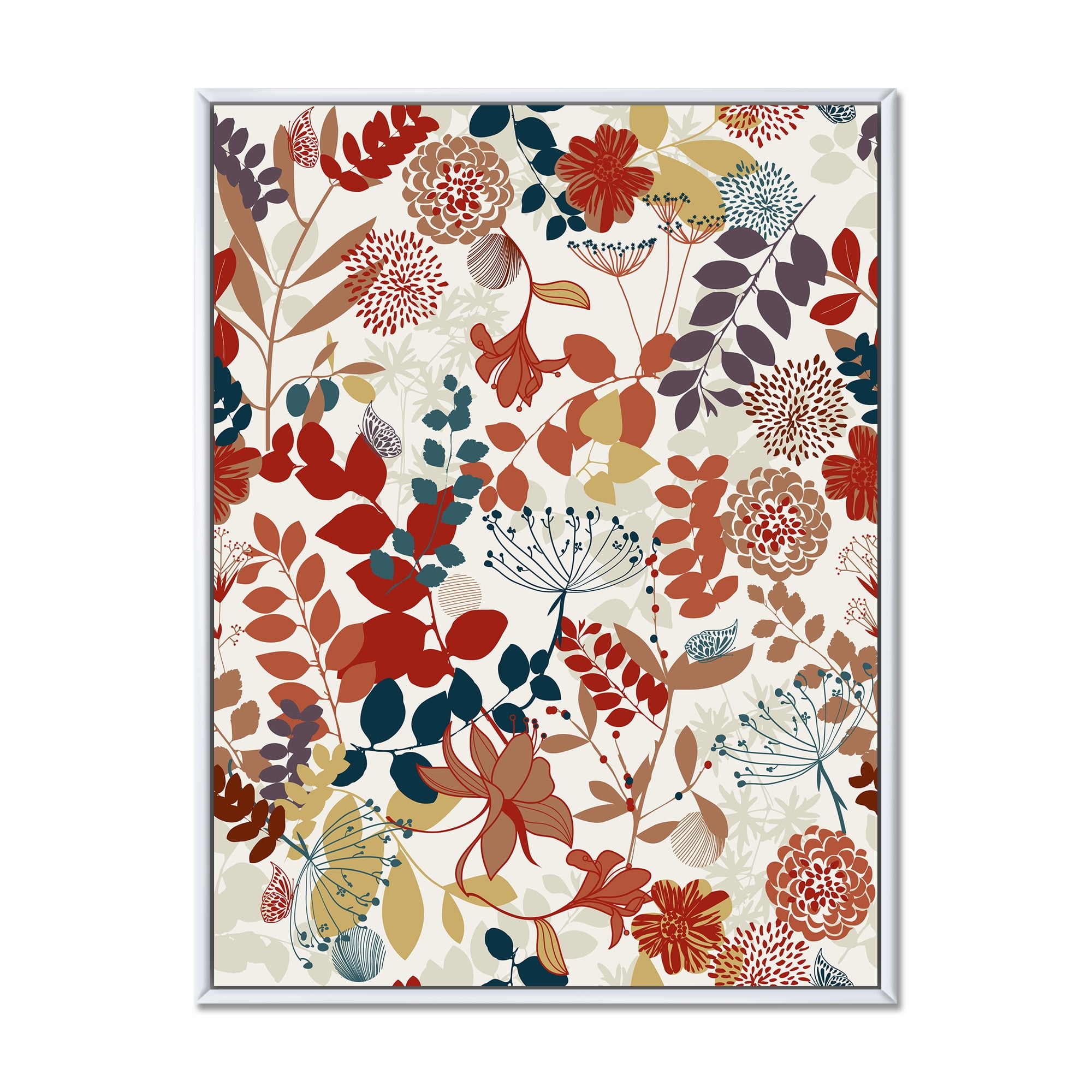 Designart 'Botanical Retro Garden' Bohemian & Eclectic Framed Canvas Wall Art Print