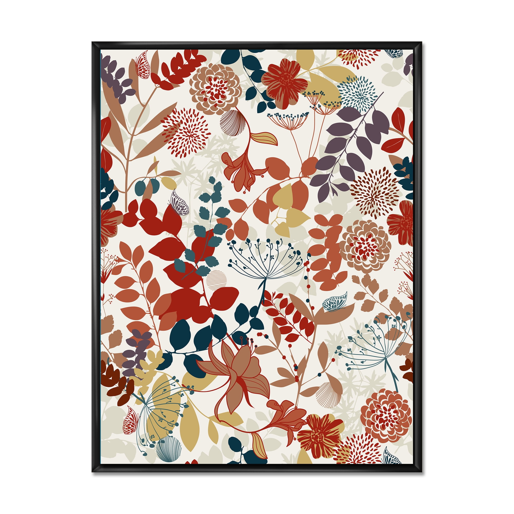 Designart 'Botanical Retro Garden' Bohemian & Eclectic Framed Canvas Wall Art Print