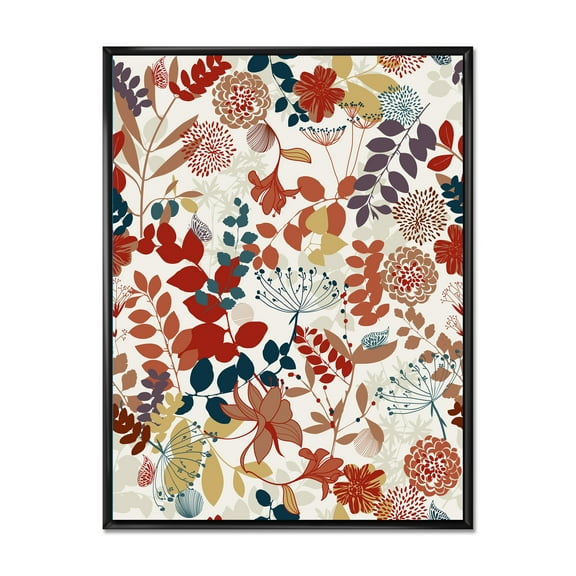 Designart 'Botanical Retro Garden' Bohemian & Eclectic Framed Canvas Wall Art Print
