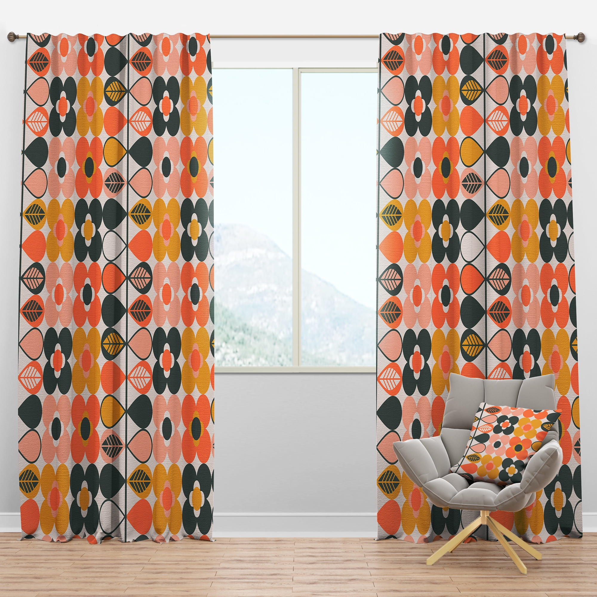 Designart 'Botanical Retro Pattern Design II' Mid-Century Modern Blackout Curtain Panel