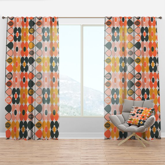 Designart 'Botanical Retro Pattern Design II' Mid-Century Modern Curtain Panel