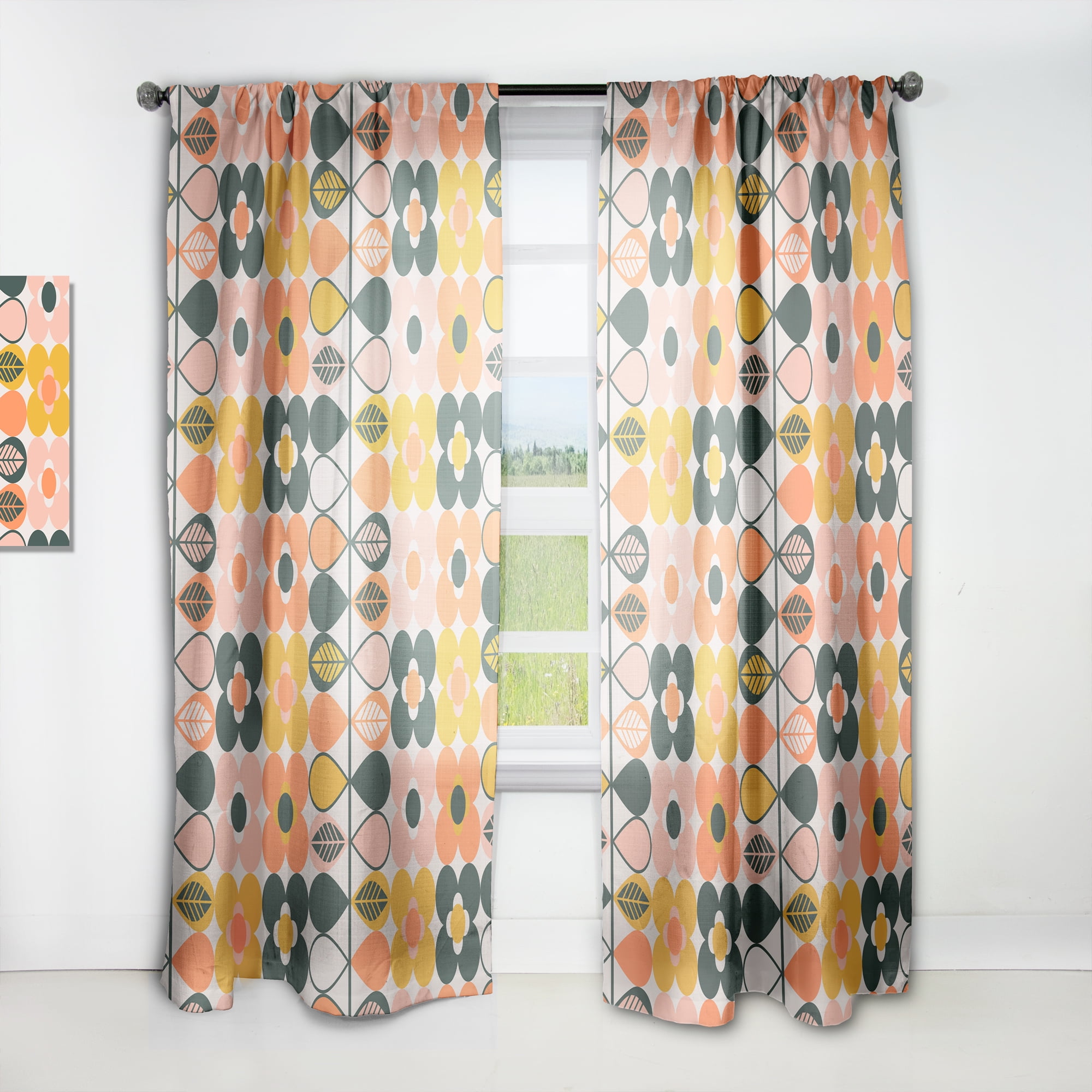 Designart 'Botanical Retro Pattern Design II' Mid-Century Modern Curtain Panel