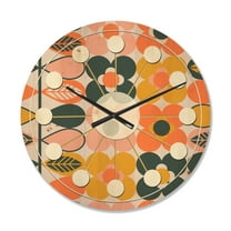 Designart 'Botanical Retro Pattern Design II' Mid-Century Modern Wood Wall Clock