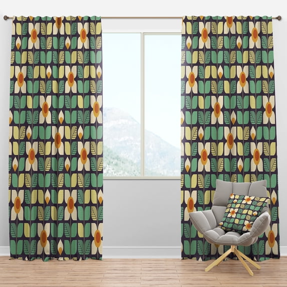Designart 'Botanical Retro Pattern Design III' Mid-Century Modern Blackout Curtain Panel