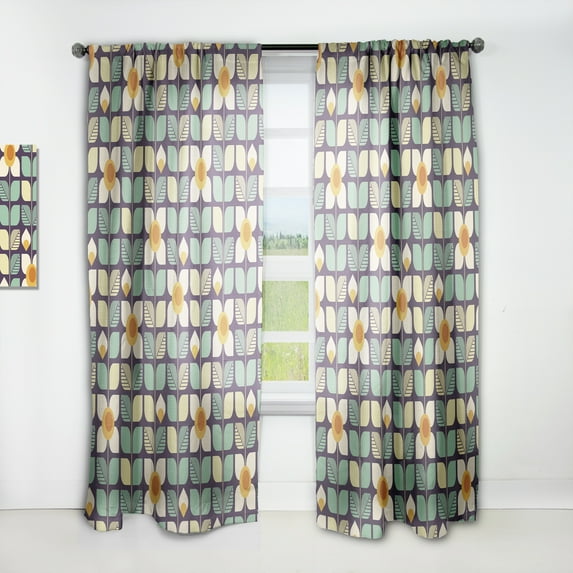 Designart 'Botanical Retro Pattern Design III' Mid-Century Modern Curtain Panel