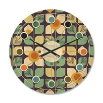 Designart 'Botanical Retro Pattern Design III' Mid-Century Modern Wood Wall Clock