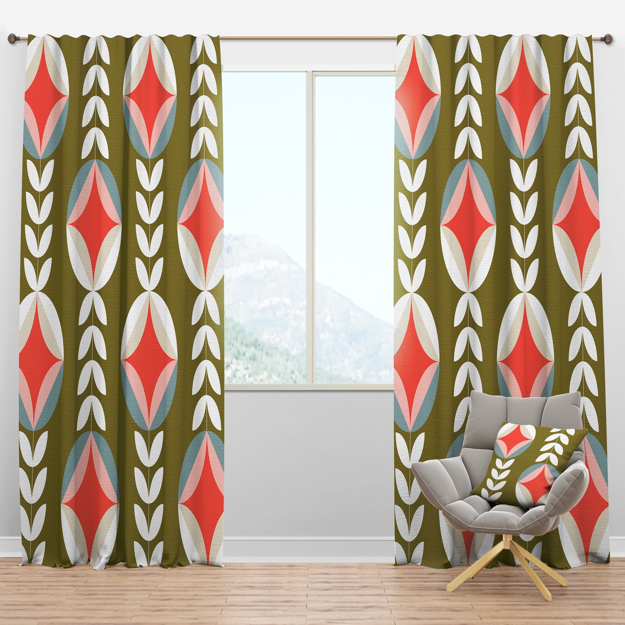 Designart 'Botanical Retro Pattern I' Mid-Century Modern Blackout Curtain Panel