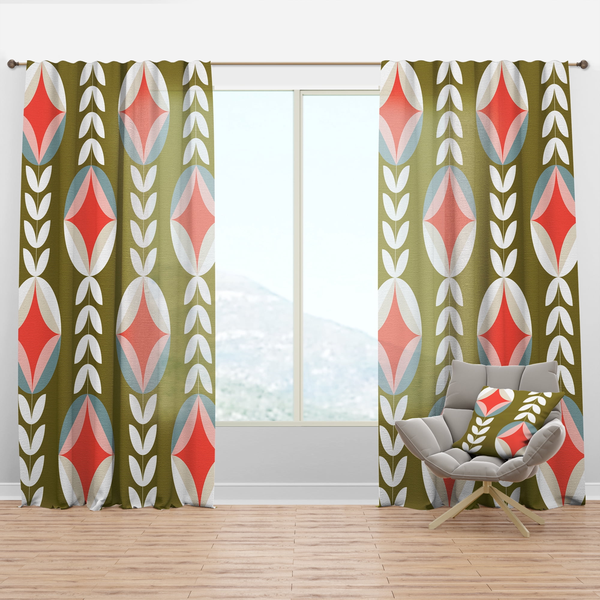 Designart 'Botanical Retro Pattern I' Mid-Century Modern Curtain Panel