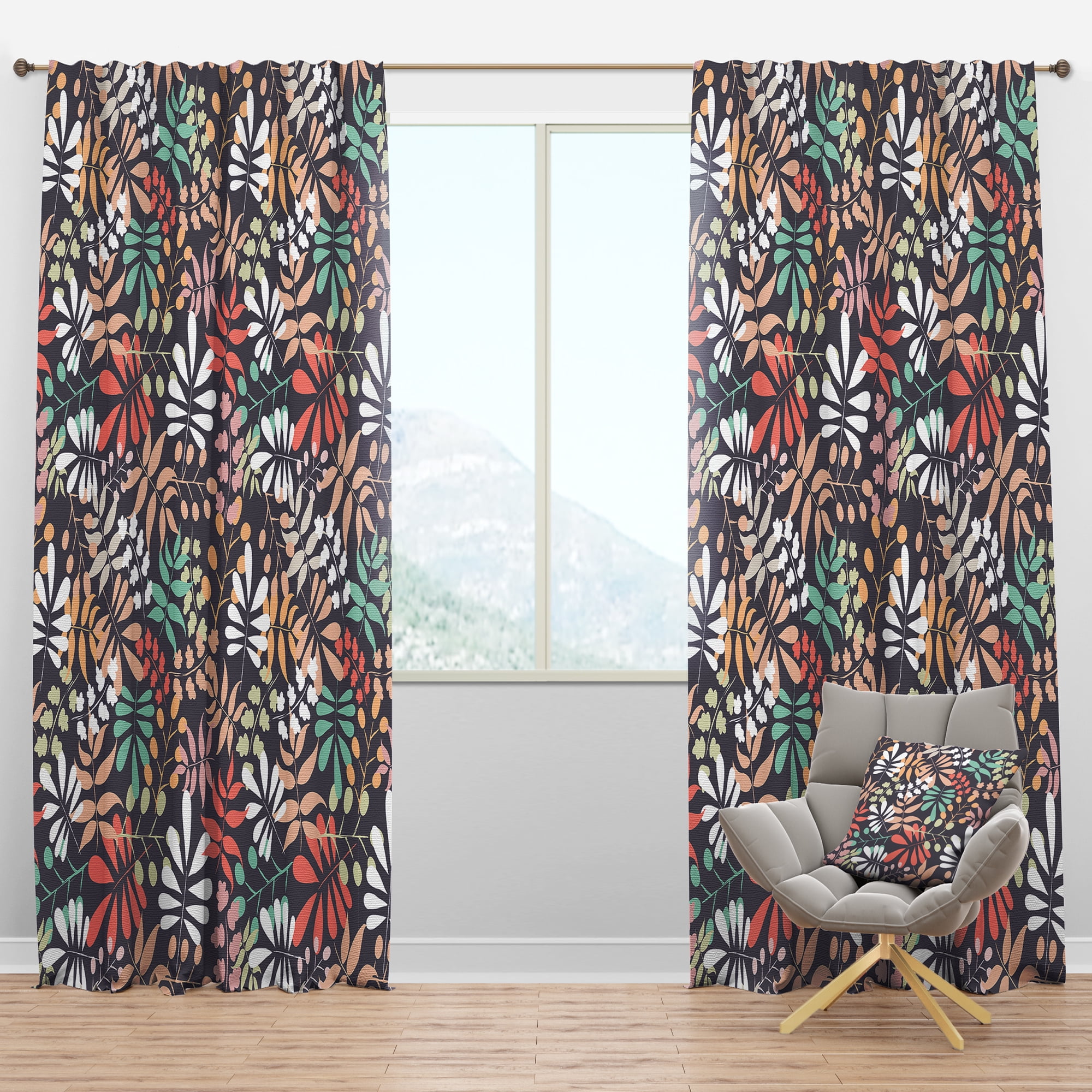 Designart 'Botanical Retro Pattern II' Mid-Century Modern Blackout Curtain Panel