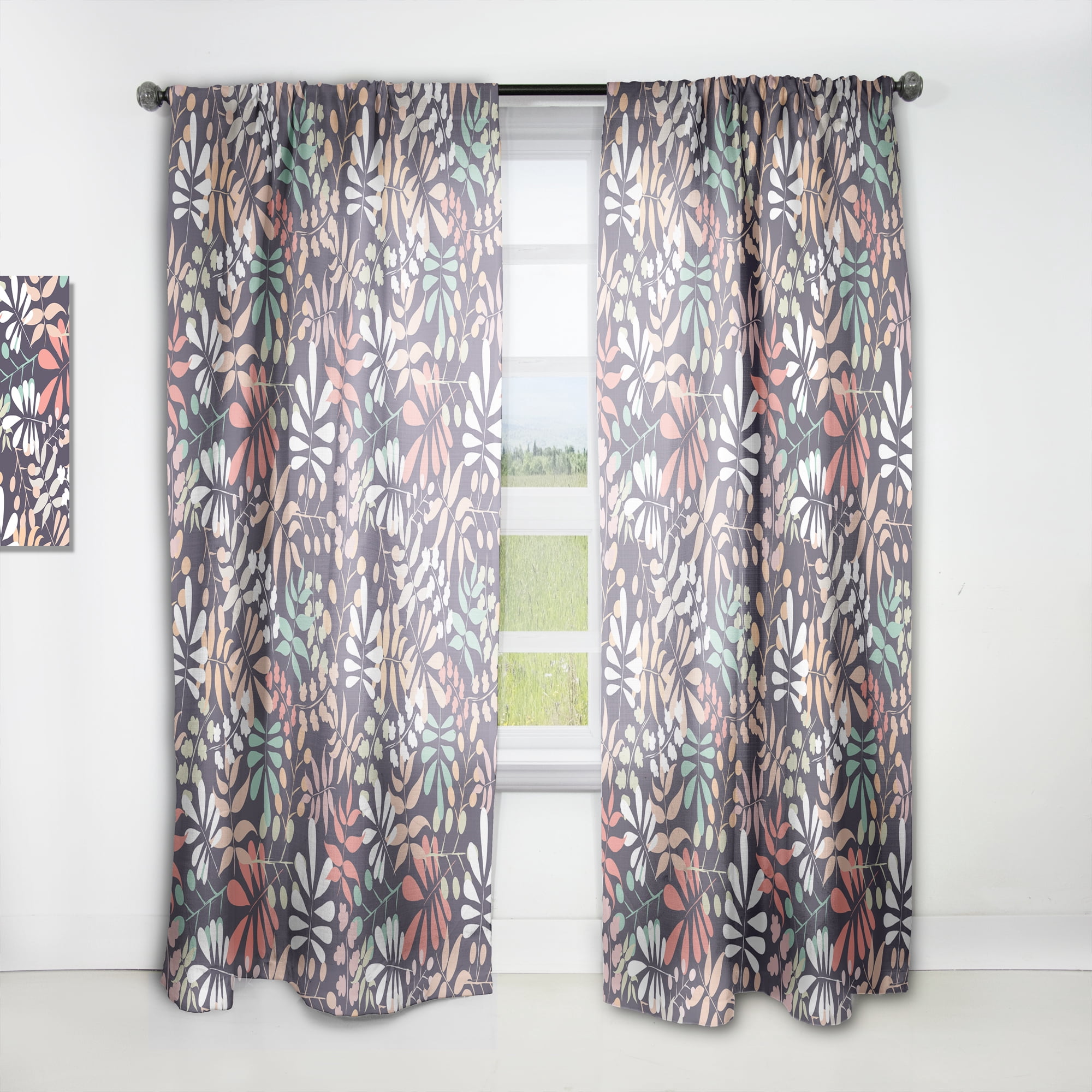 Designart 'Botanical Retro Pattern II' Mid-Century Modern Curtain Panel